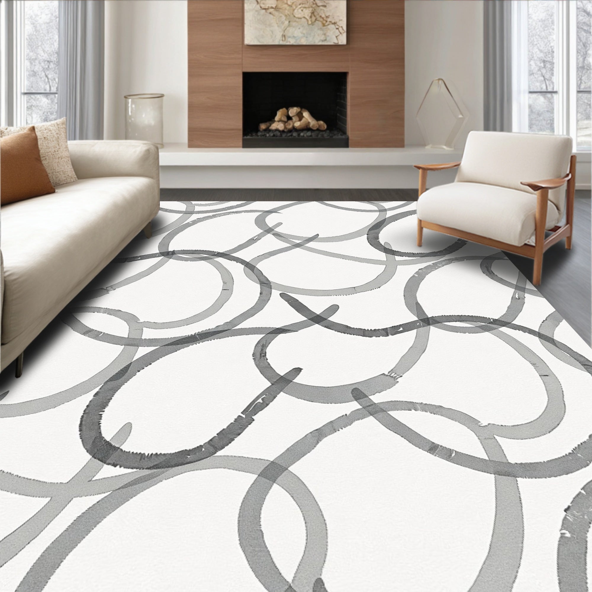 Seamless Grey Brushstroke Contour Rug
