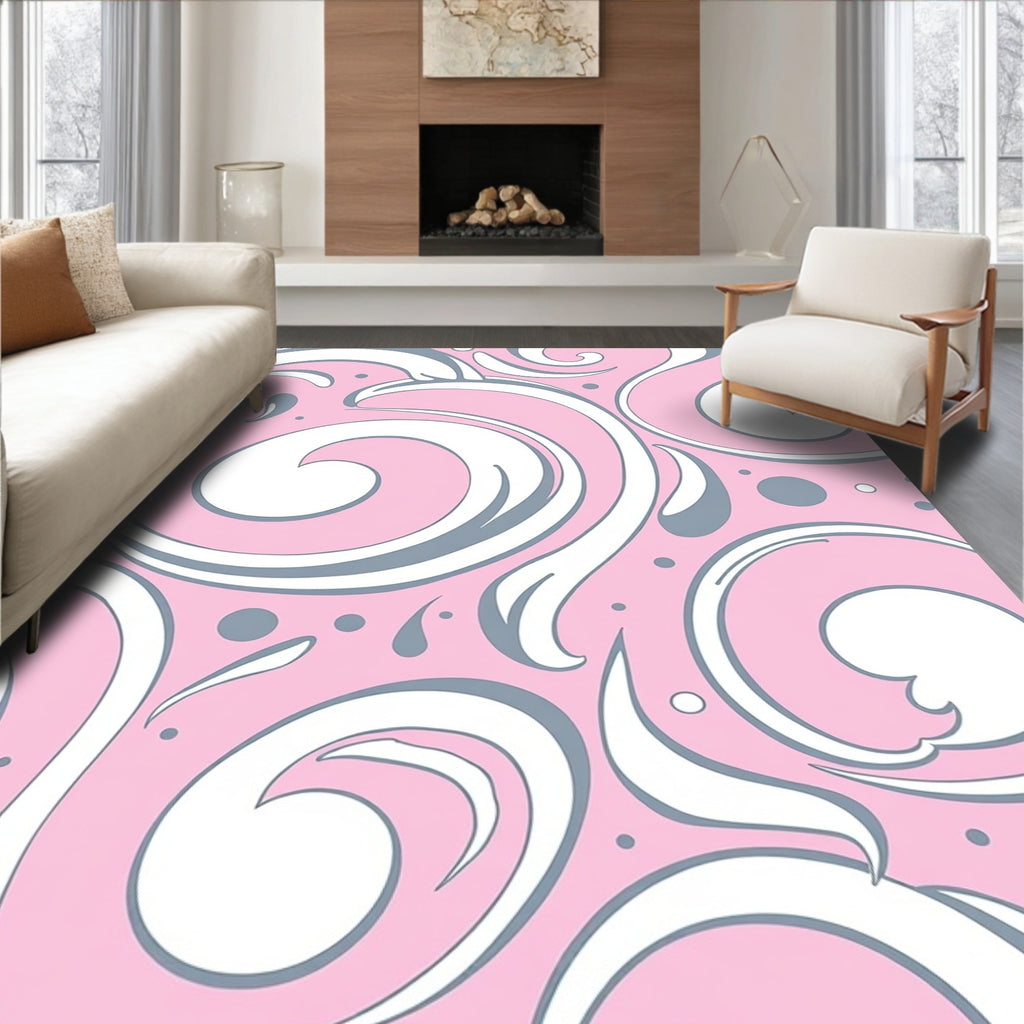 Pink Swirls Flourishes Pattern Rug