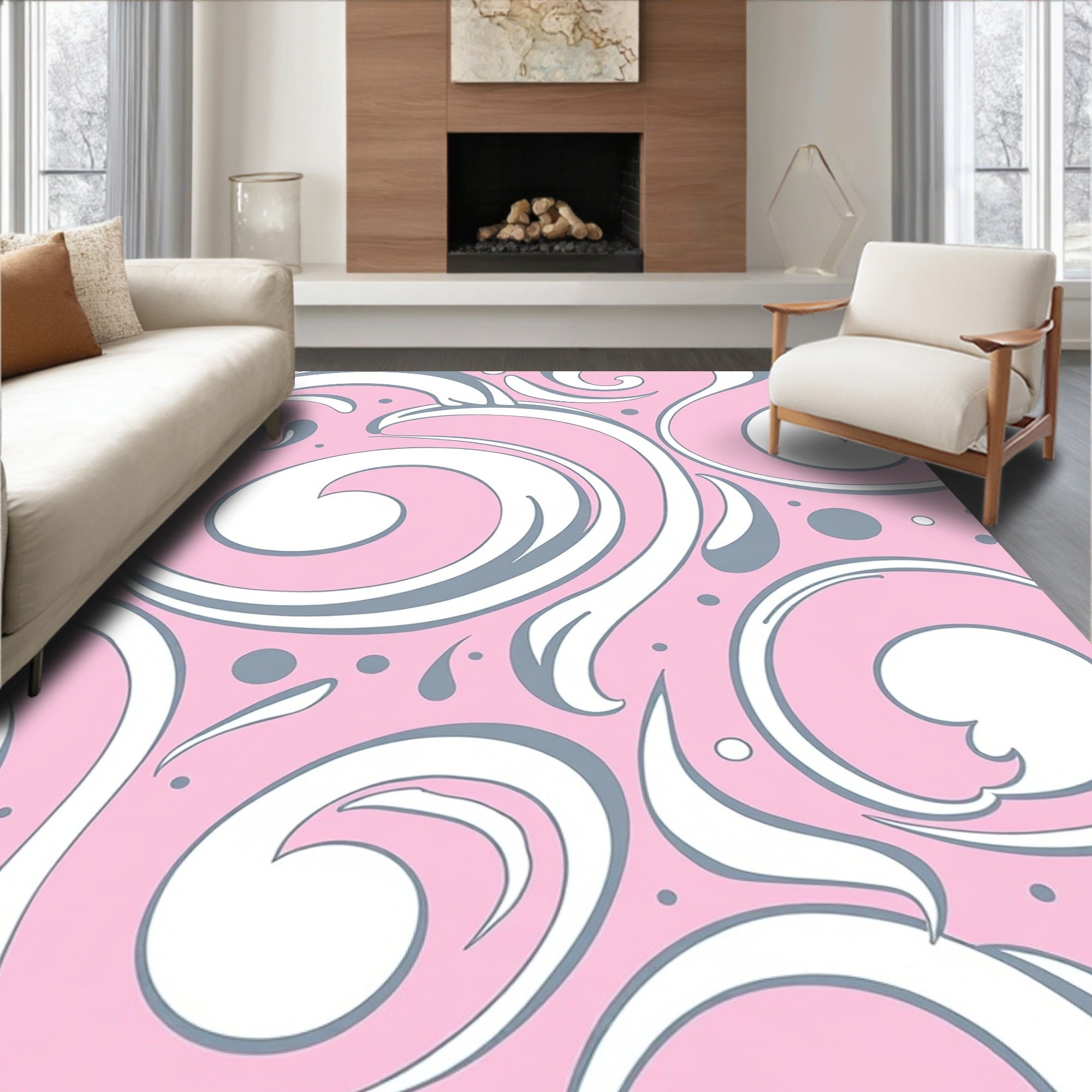 Pink Swirls Flourishes Pattern Rug