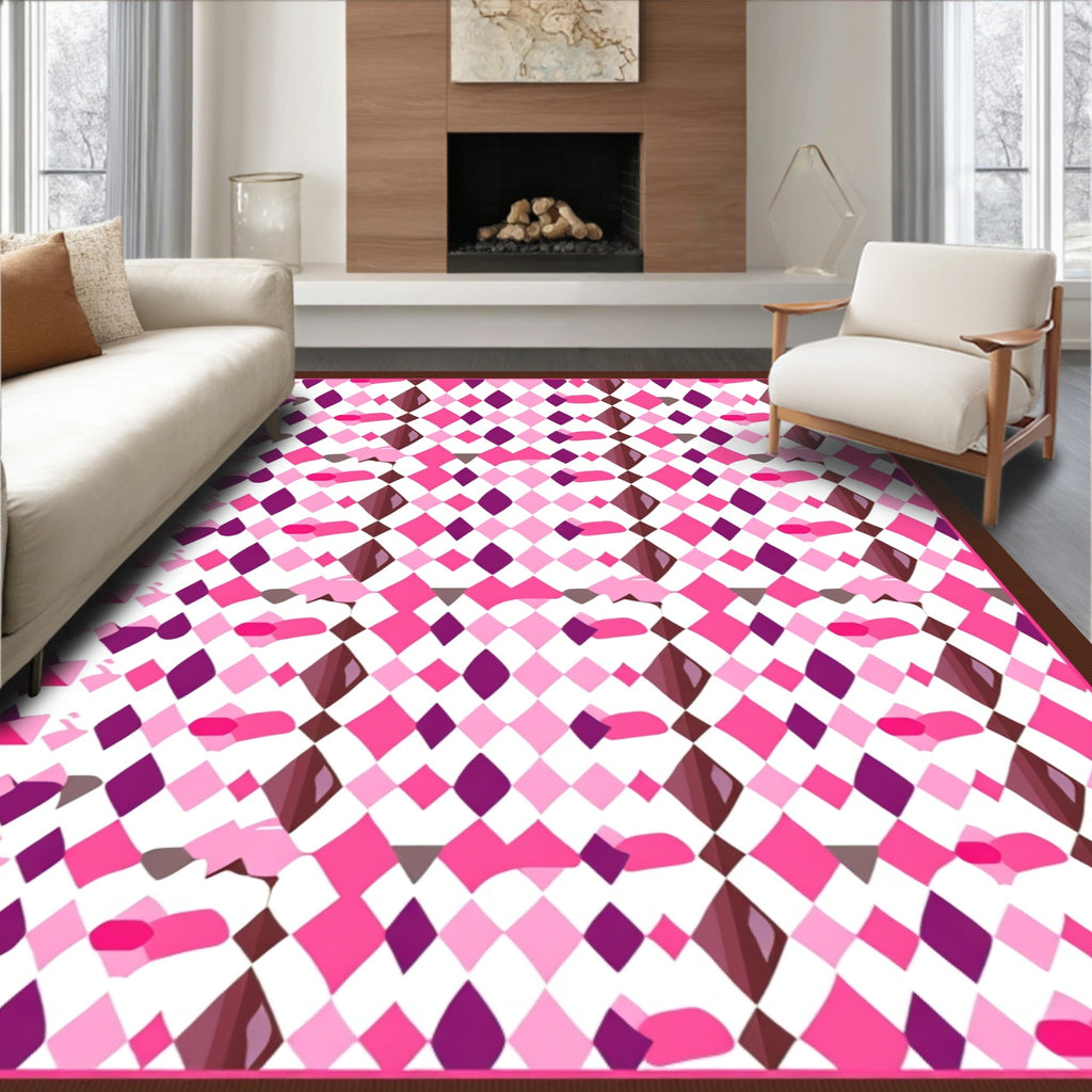 Pink Diamond Patterned Graphic Rug