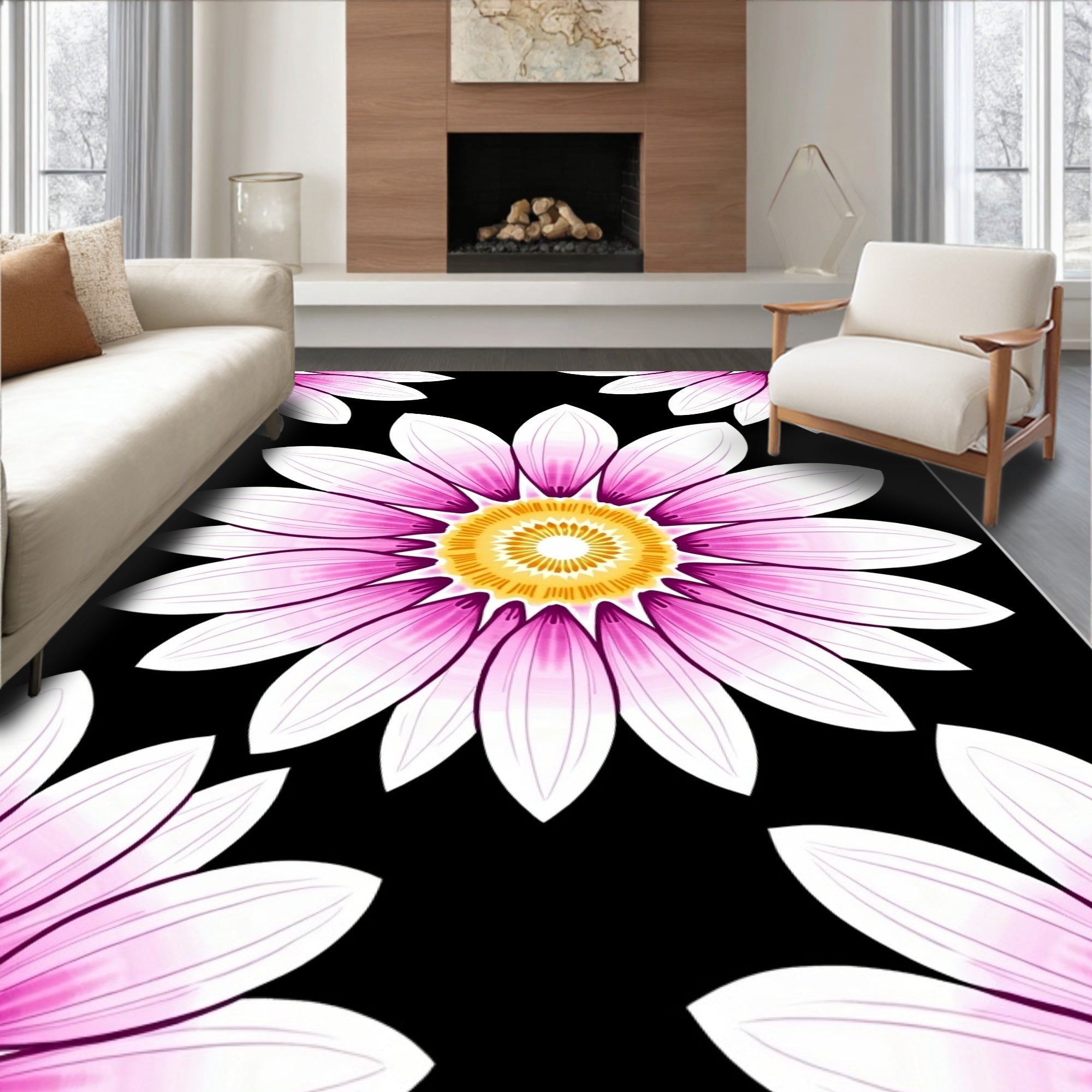 Pink Mandala Floral Art Rug