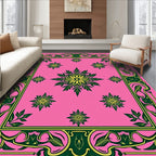 Ornate Floral Frame With Pink Background Rug