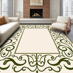 Elegant Green Floral Scroll Border Design Rug