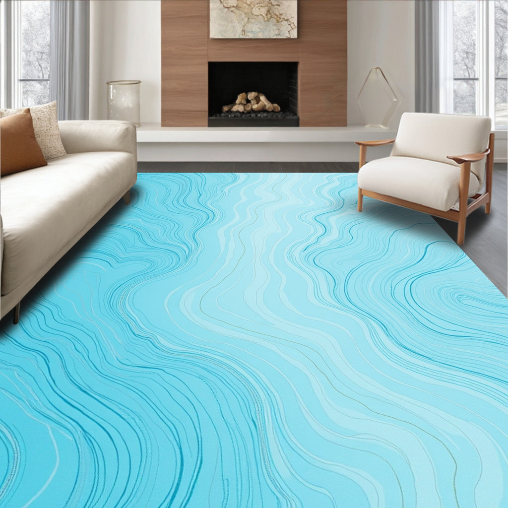 Oceanic Wavy Style Lines Rug