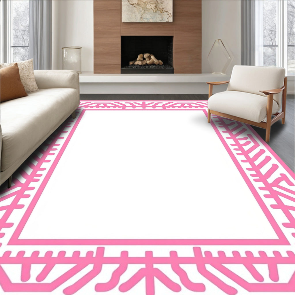 Pink Geometric Lines Pattern Rug