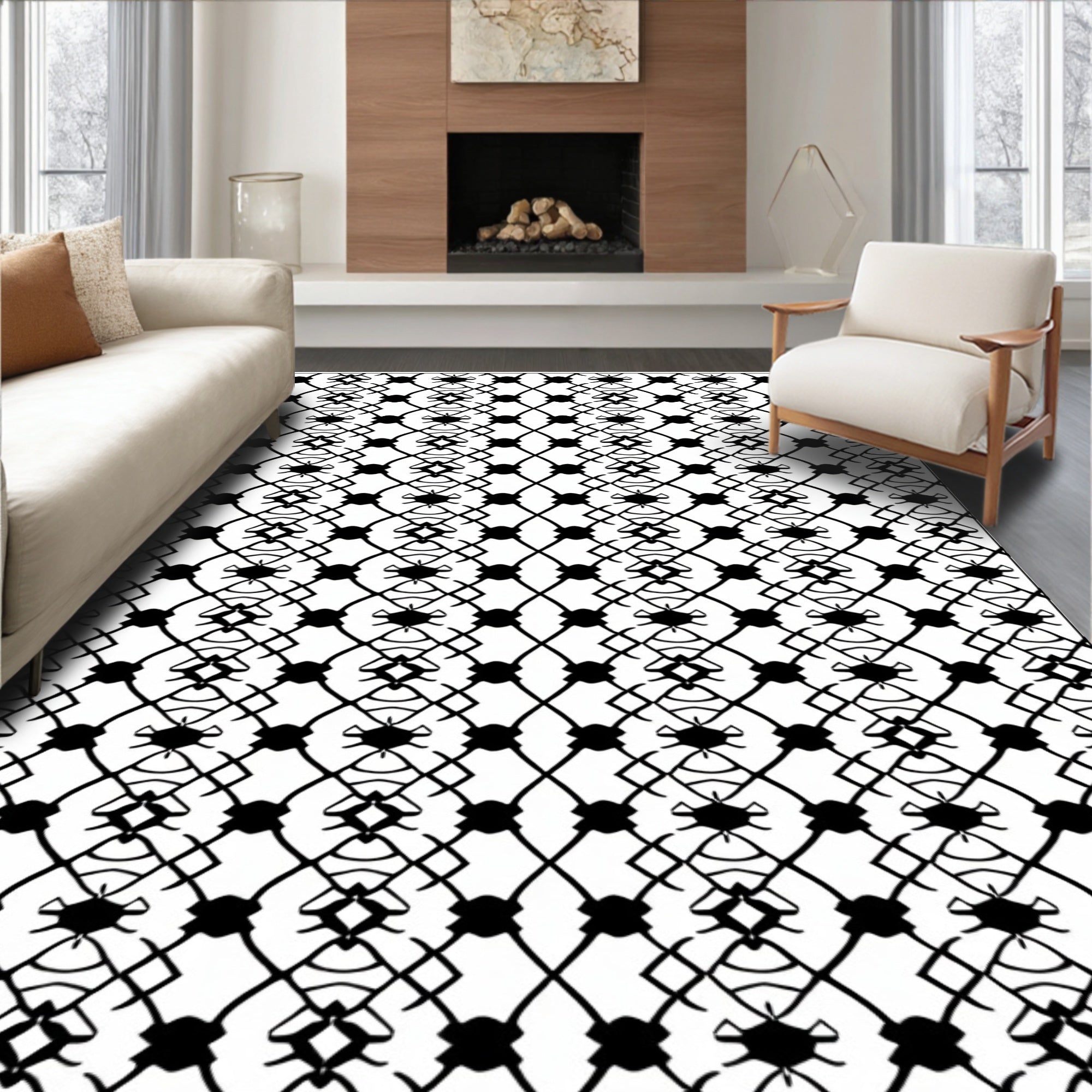 Geometric Lattice And Detail Pattern Rug