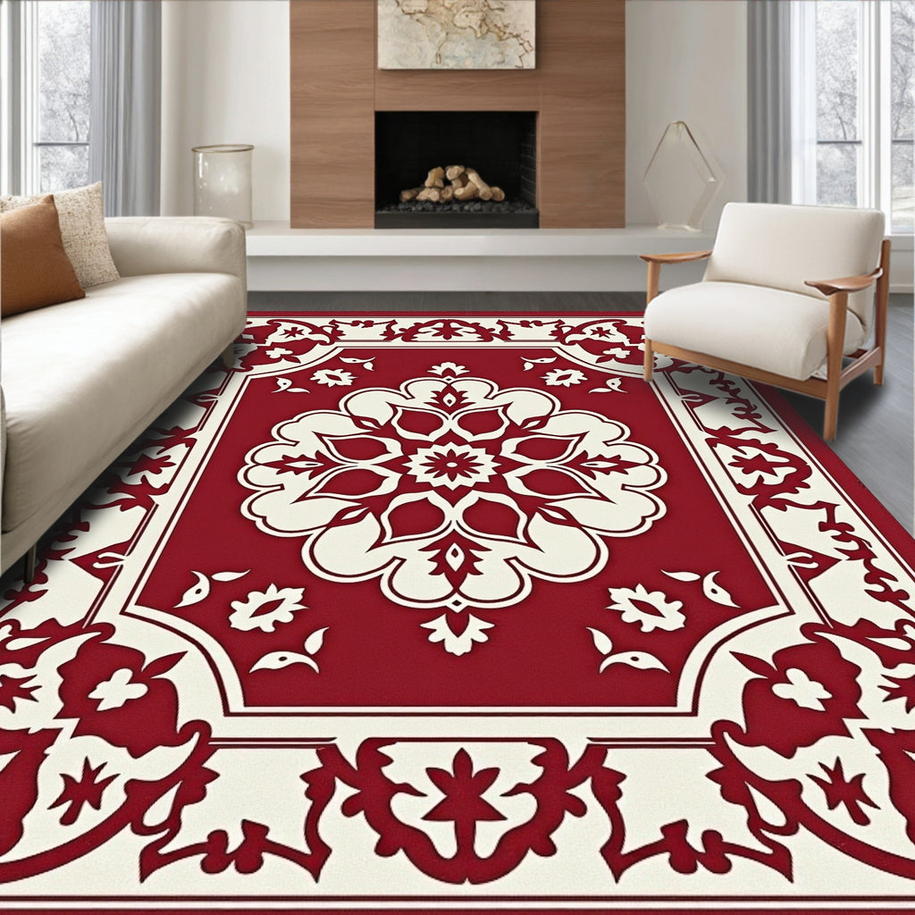Rich Red Floral Medallion Design Rug