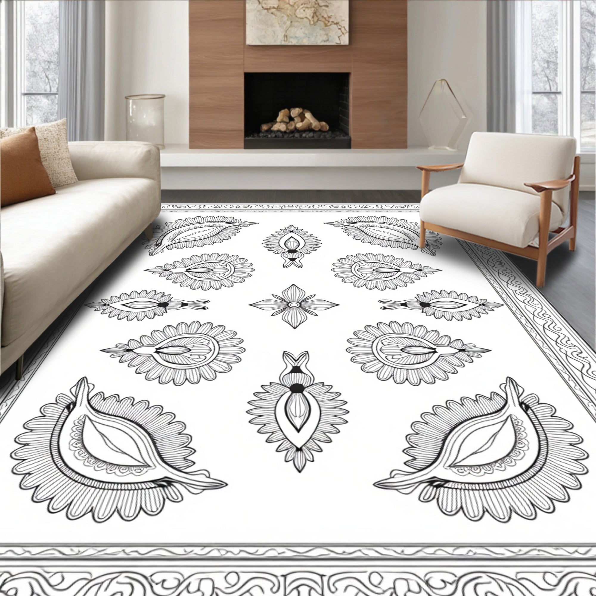Ornate Paisley Floral Patterned Design Rug