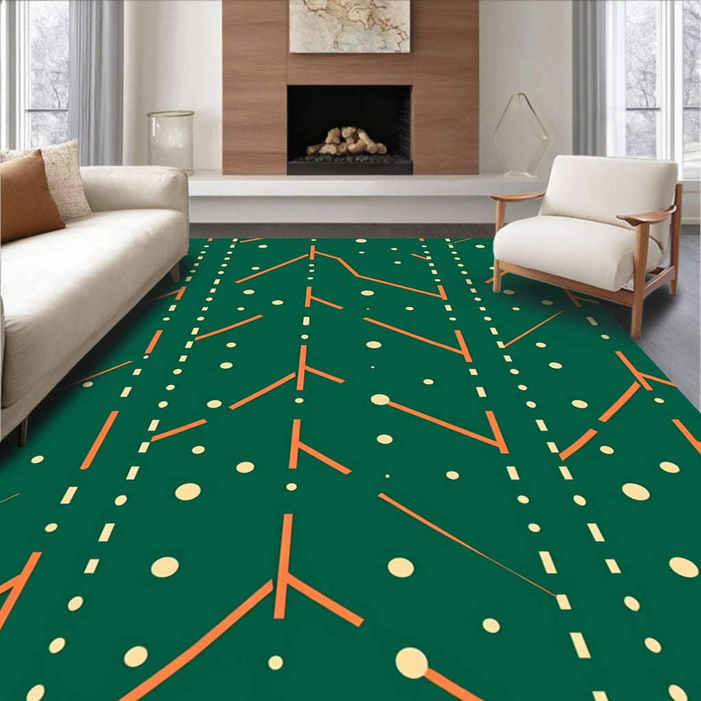 Green Orange Line Dot Pattern Rug
