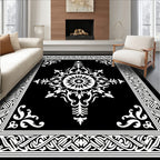Ornate Black White Circular Pattern Rug