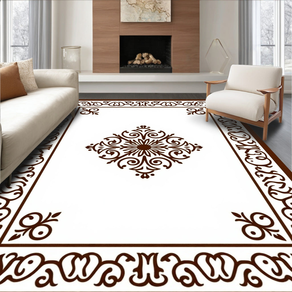 Ornate Floral Medallion Border Design Rug