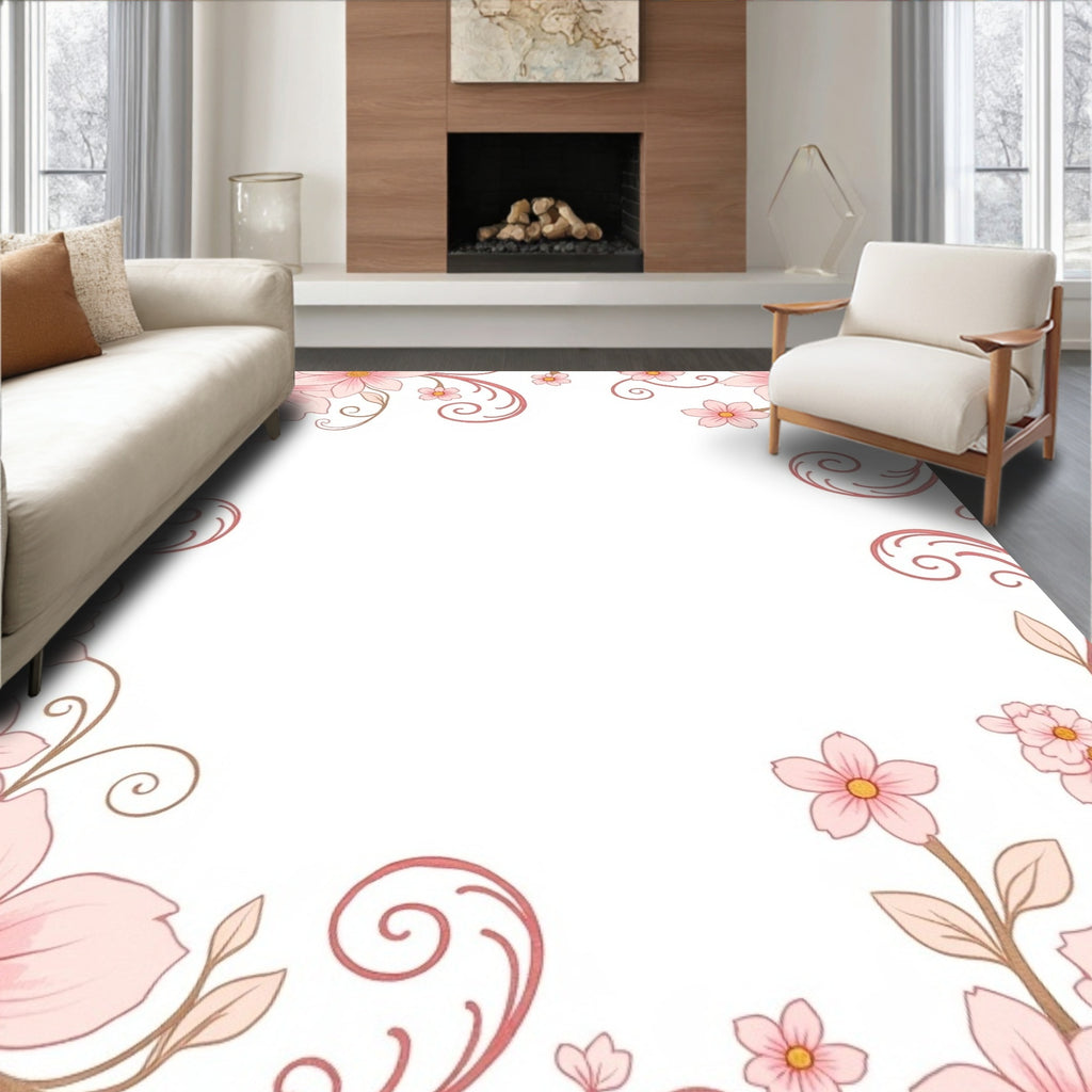 Pink Floral Vine Pattern Rug