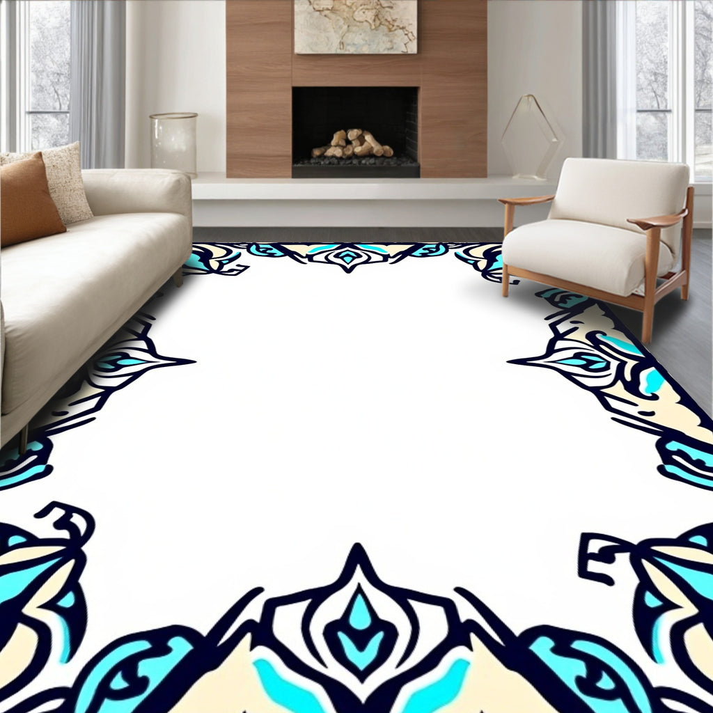 Blue Orchid Swirl Border Pattern Rug
