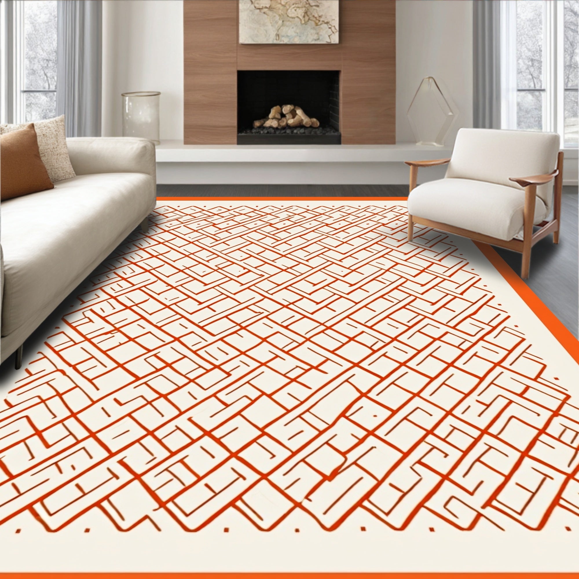 Chunky Orange Geo Pattern Rug