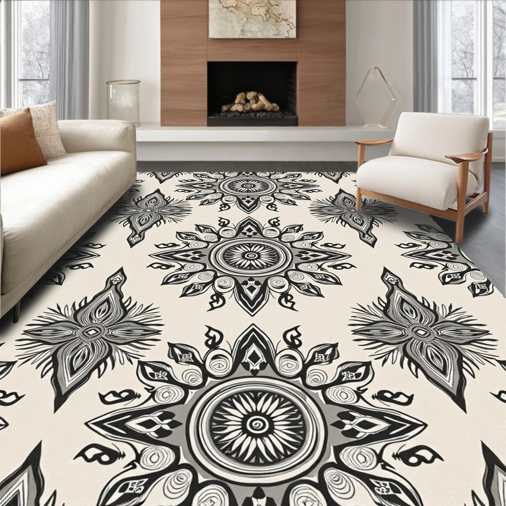 Monochromatic Mandala Star Patterned Rug