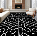 Black White Distorted Hexagon Pattern Rug