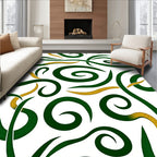 Green and Gold Swirling Vines Design Rug
