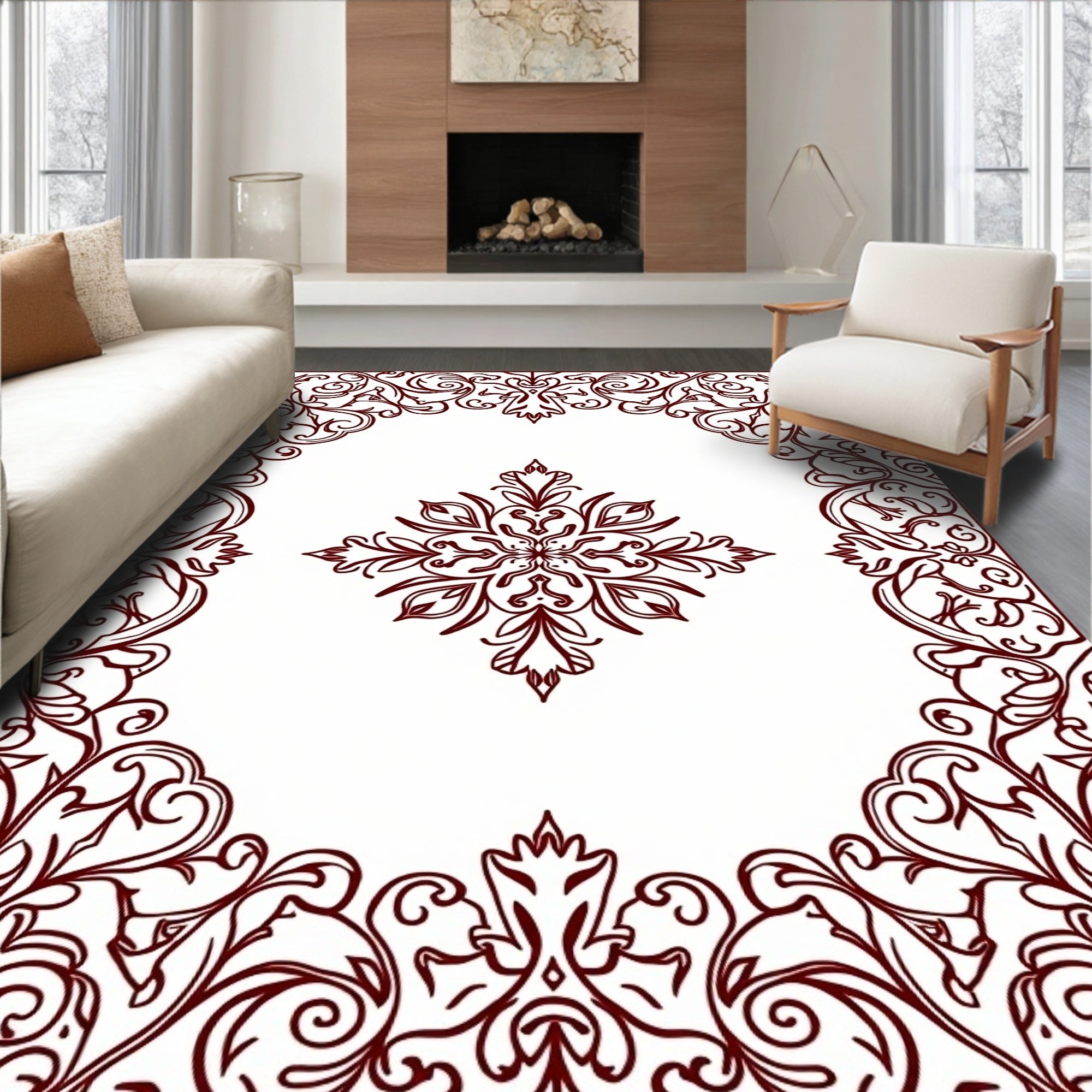 Ornate Vine Scrollwork Patterned Rug