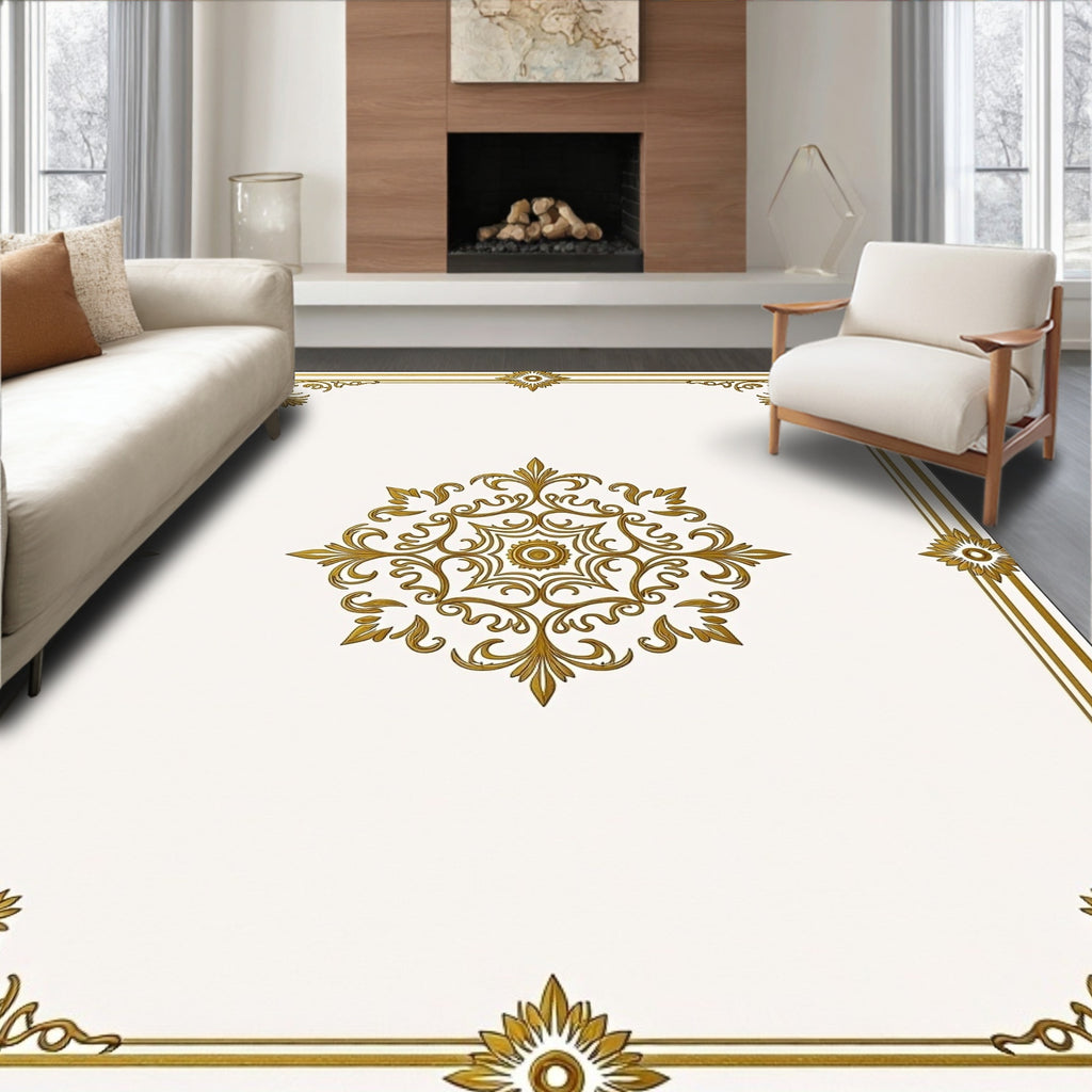 Elegant Gold Mandala Ornament Rug
