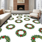 Festive Wreath Green Red Christmas Circular Rug