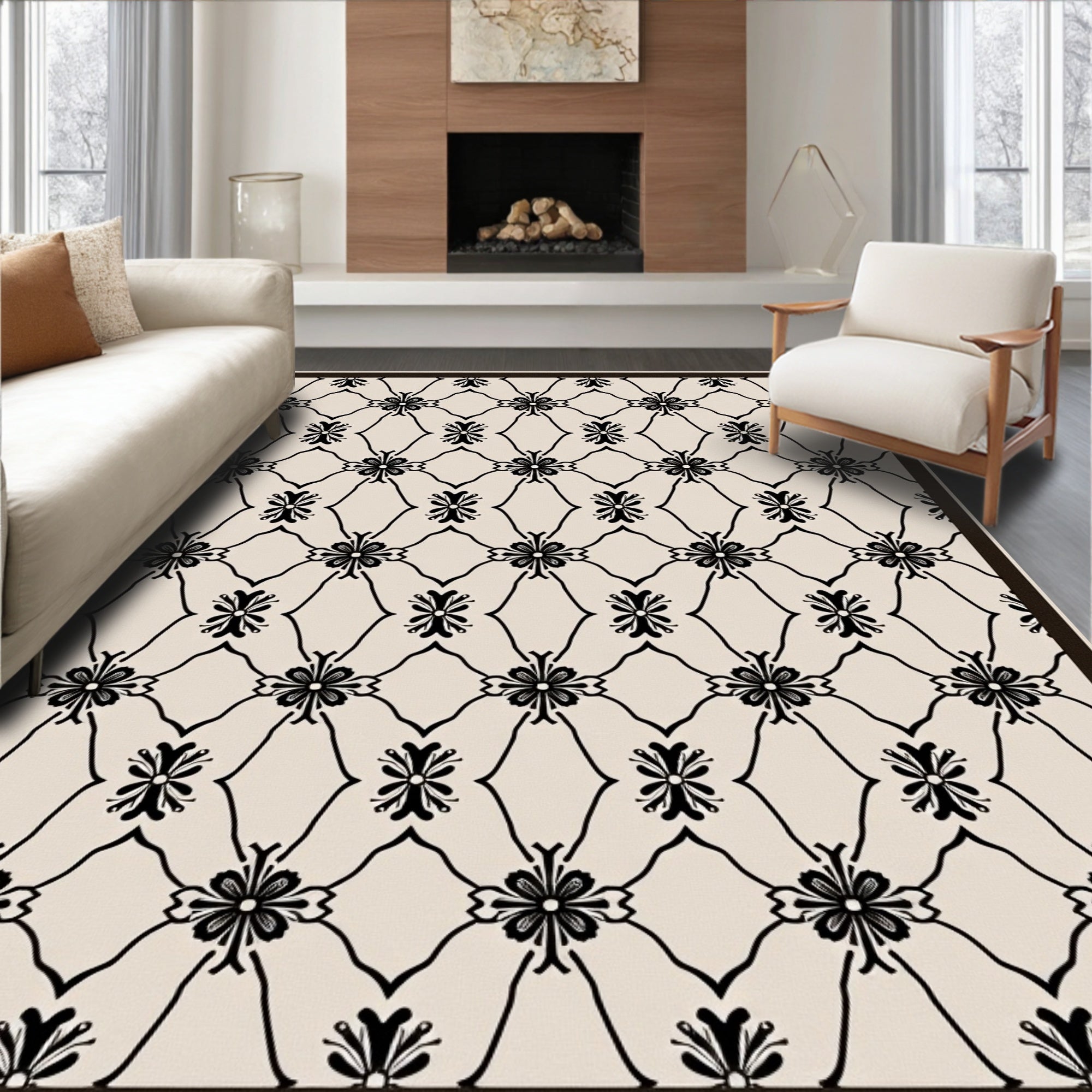 Classic Floral Lattice Patterned Rug