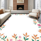 Whimsical Pink Flowers Leaves Border Rug