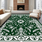 Ornate Floral Patterned Green Rug