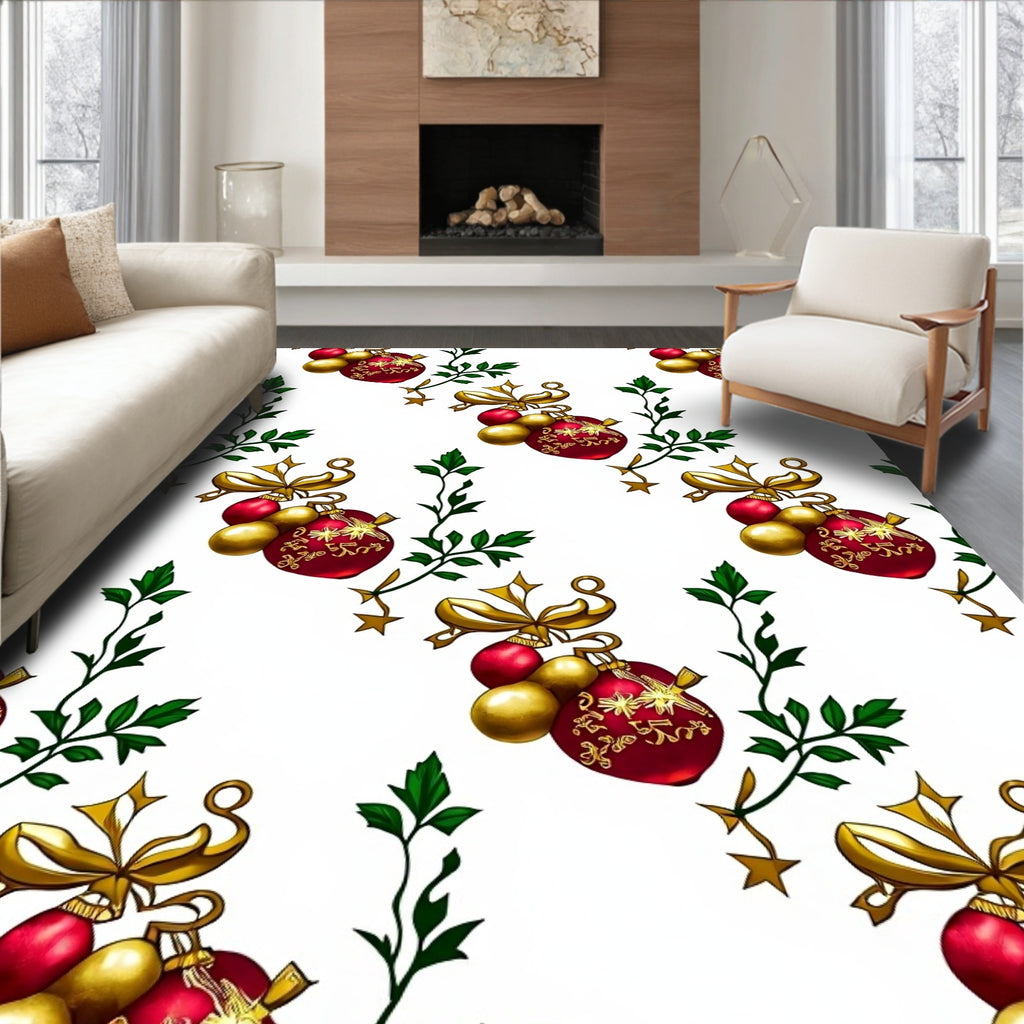 Red Gold Bauble Vine Ornament Rug