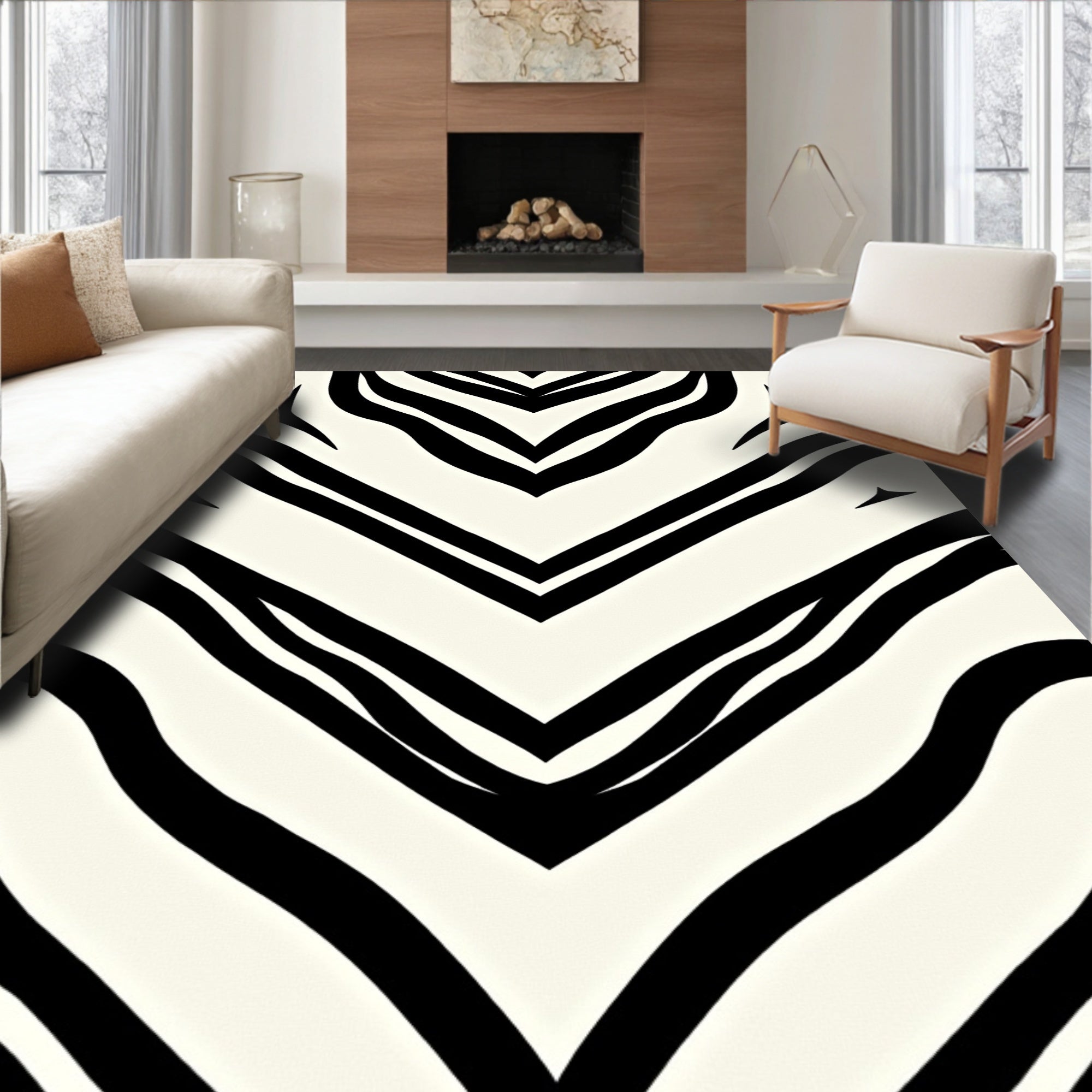 Bold Black White Stripe Pattern Rug