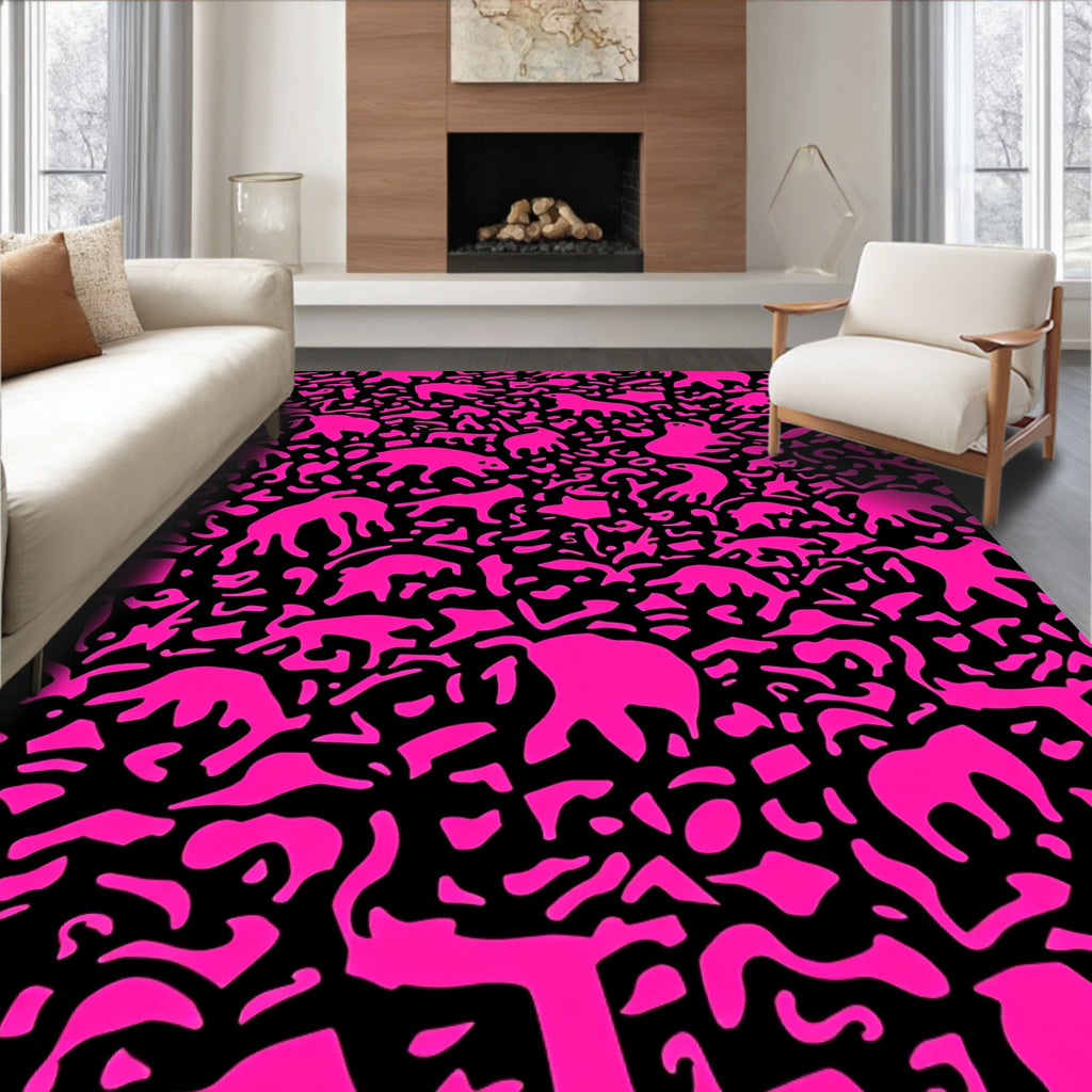 Hot Pink Animal Silhouette Pattern Rug