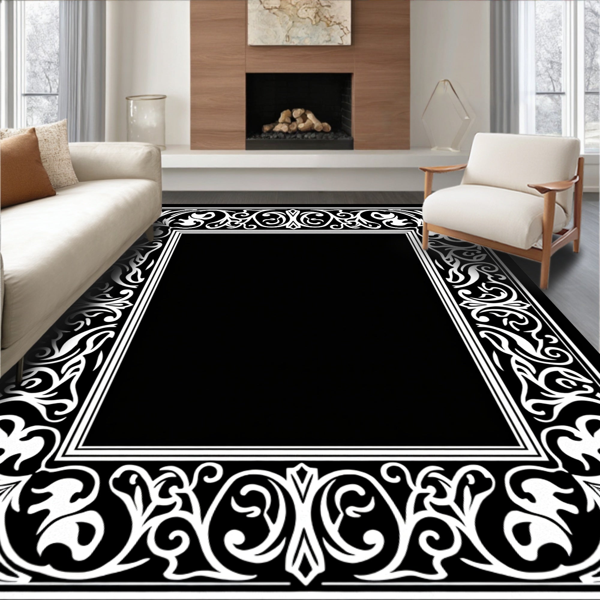Ornate Floral Scrollwork Design Rug