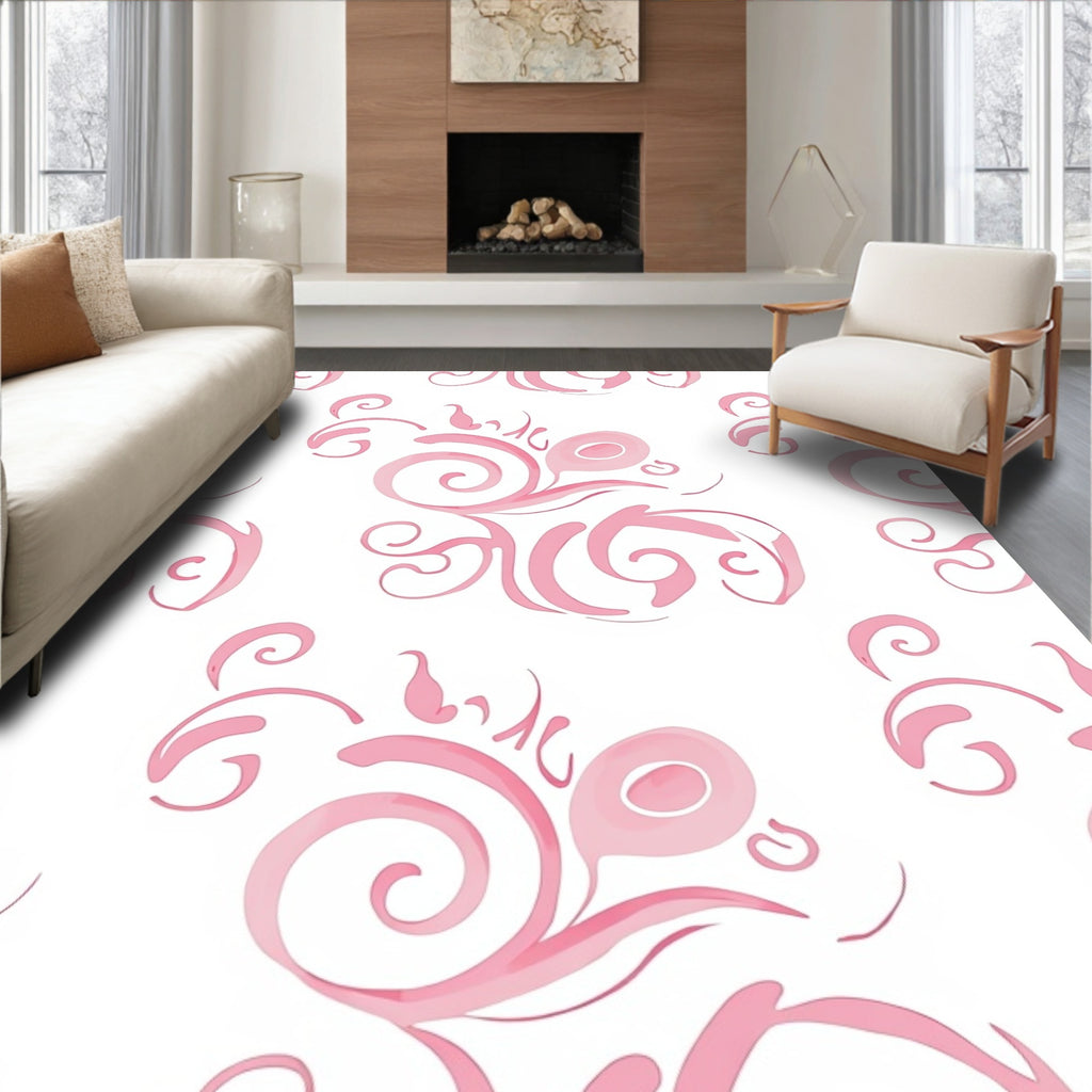 Pink Swirl Floral Pattern Rug