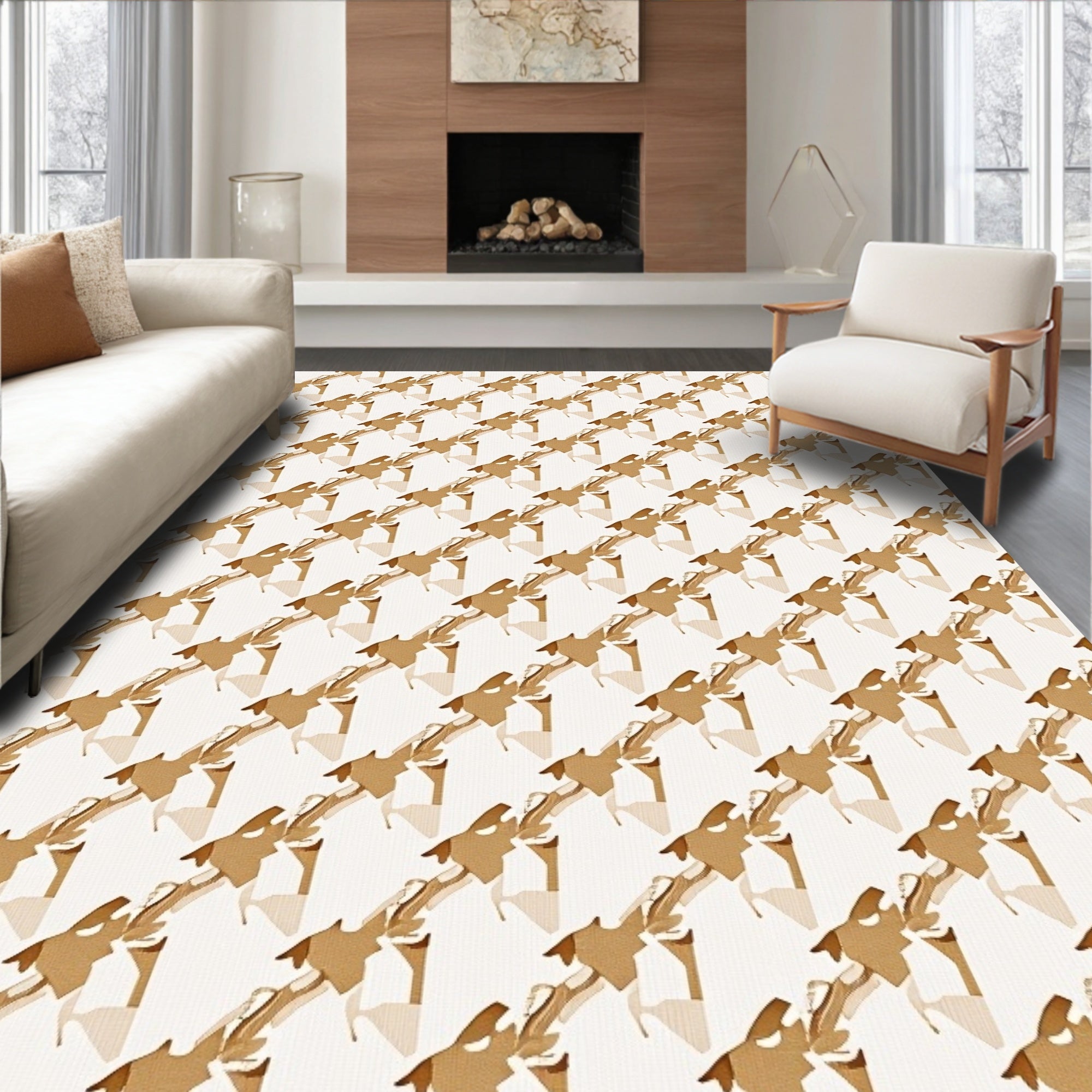 Brown Houndstooth Pattern Rug