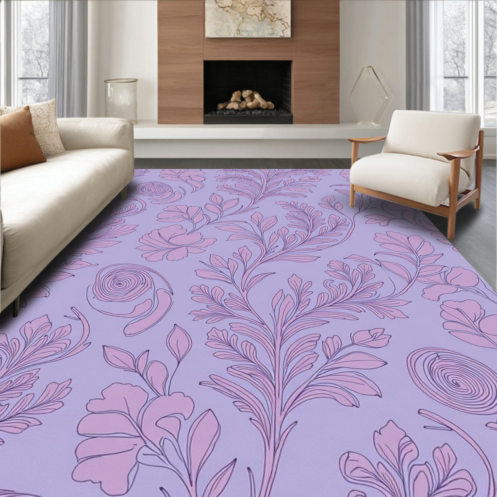 Elegant Lilac Floral Scrollwork Design Rug