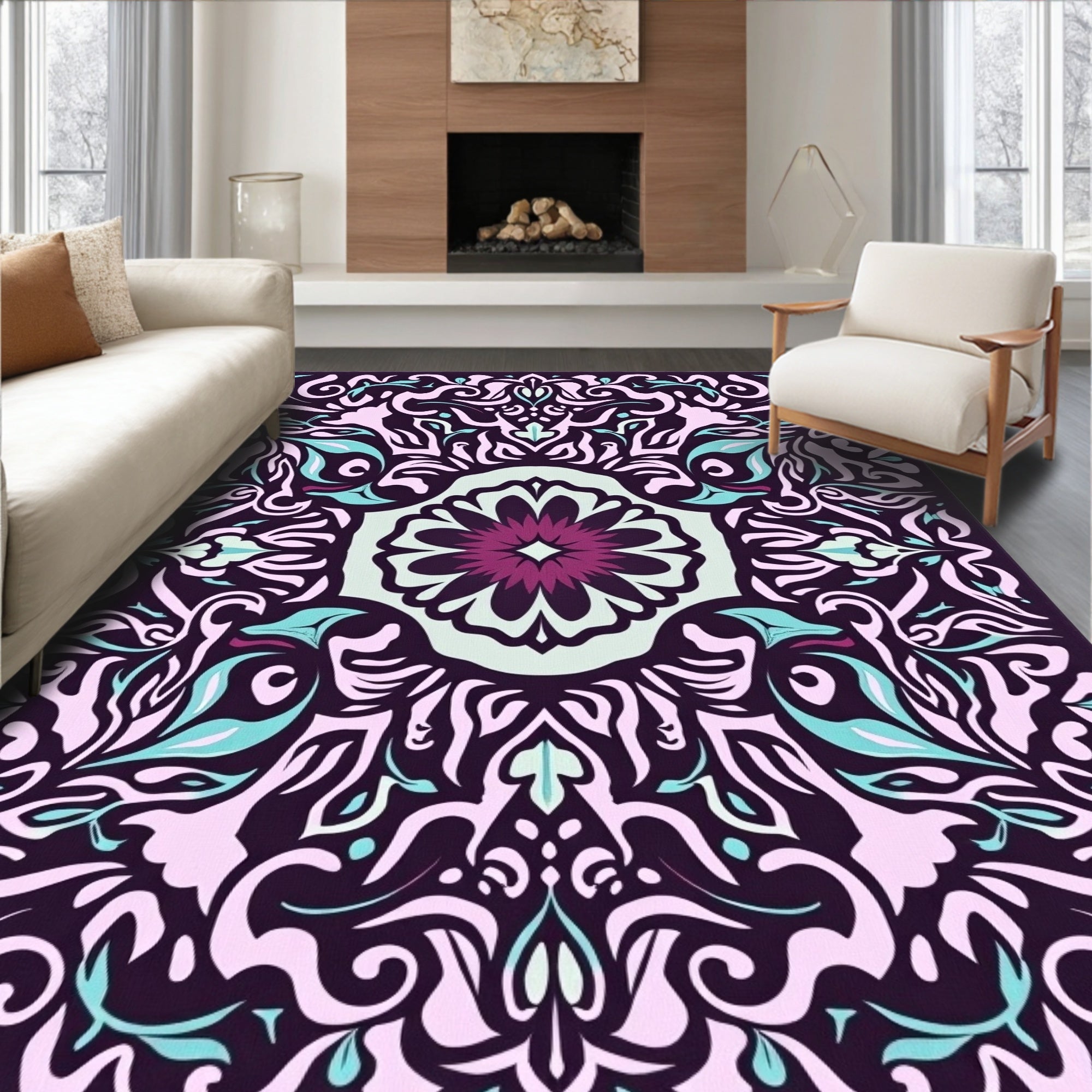 Ornate Floral Swirls Pattern Rug