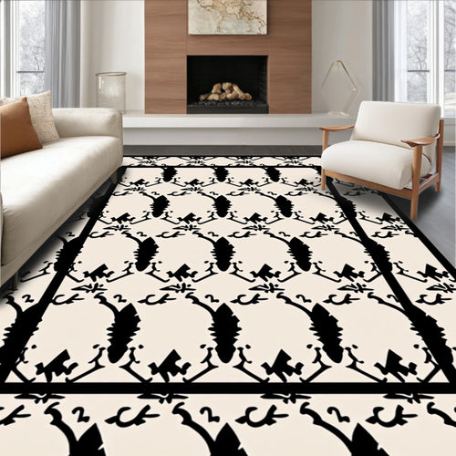 Black Formal Damask Pattern Rug