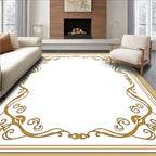 Gold Swirl Floral Border Design Rug