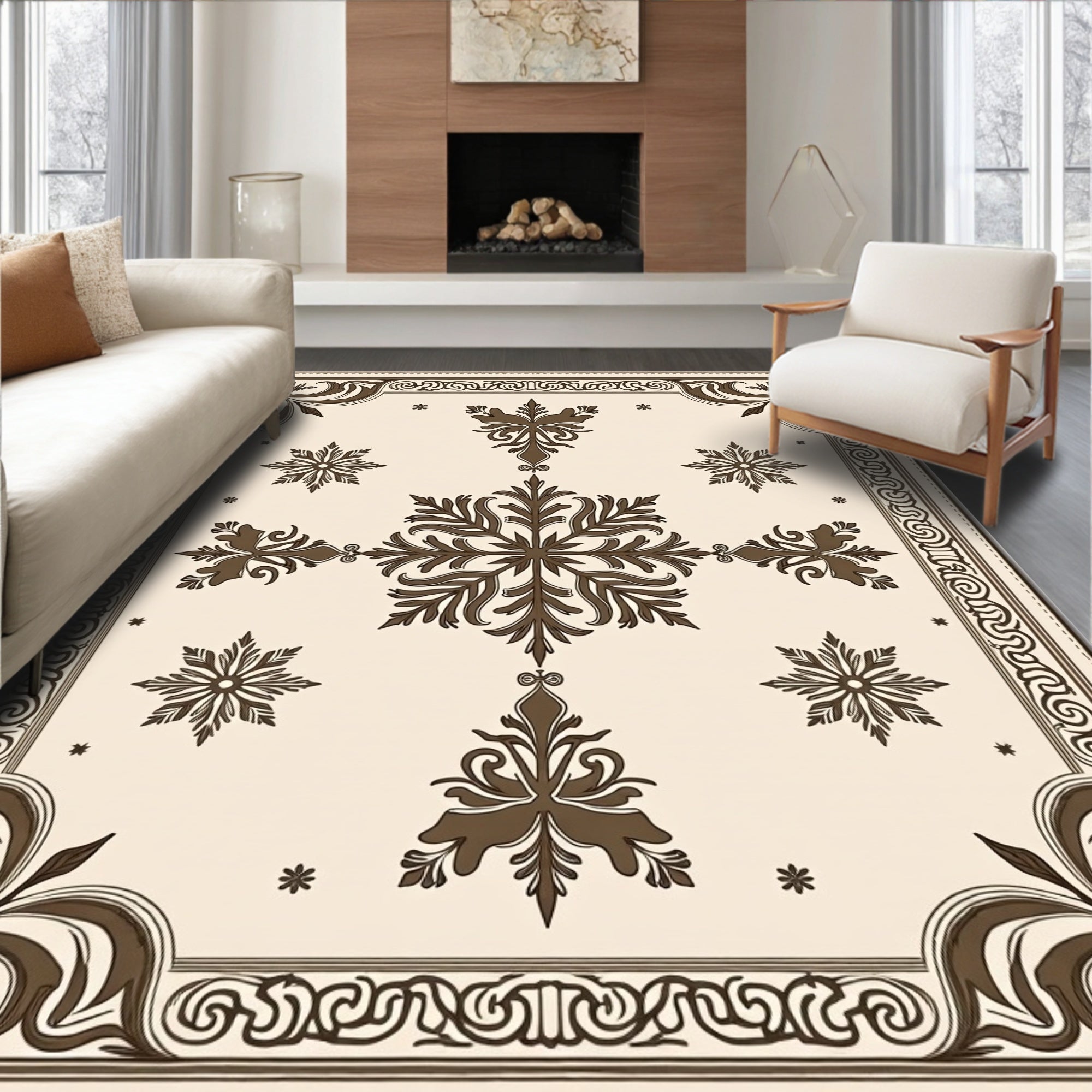 Brown Classic Floral Star Design Rug