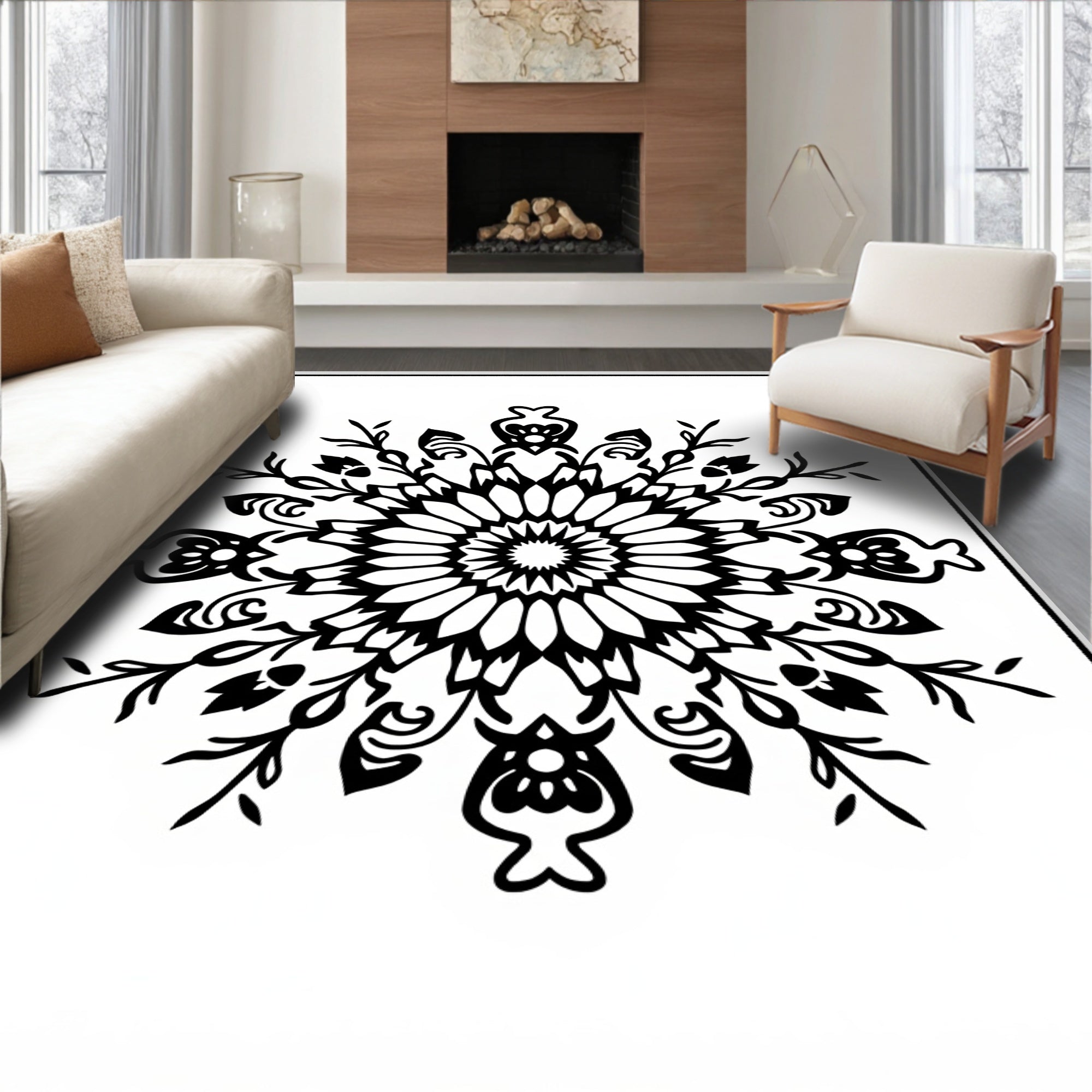 Intricate Floral Mandala Design Rug