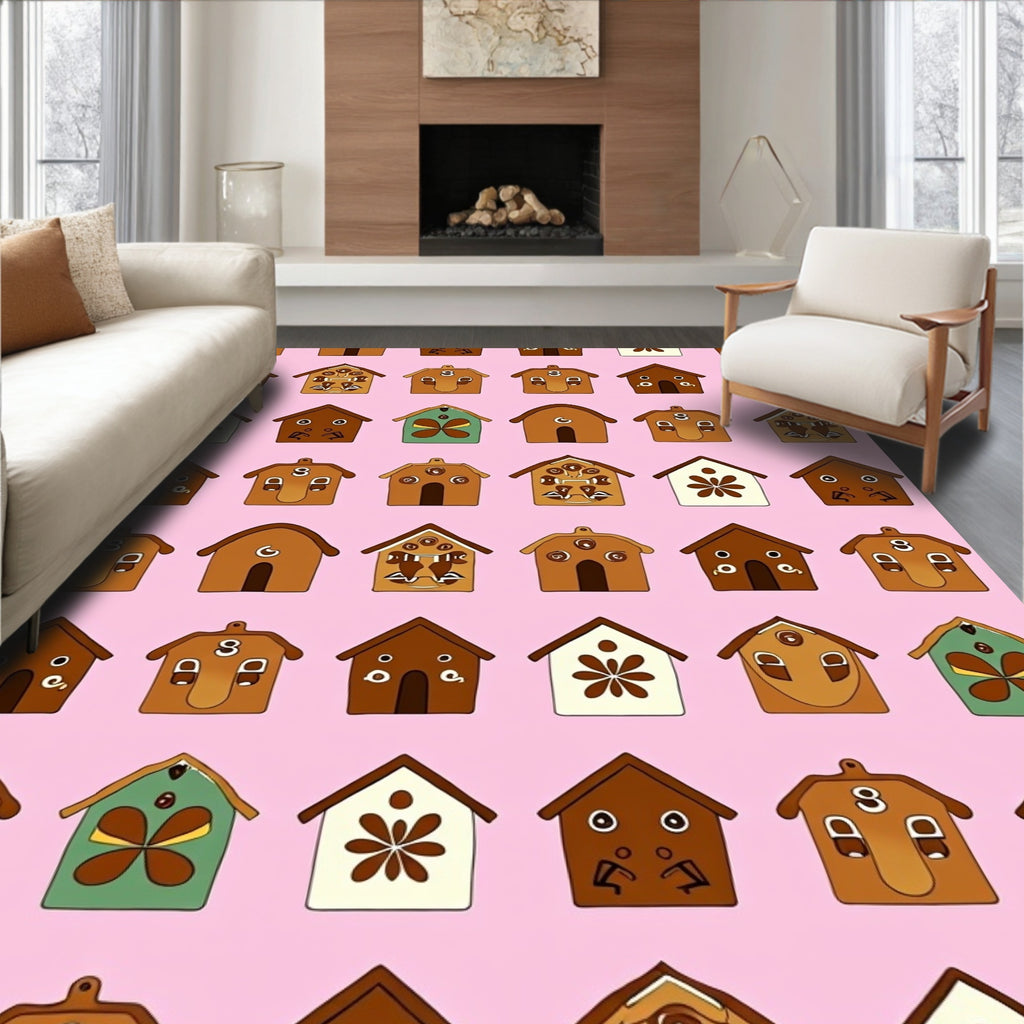 Brown Gingerbread Houses With Floral Motifs Rug