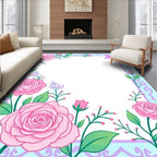 Pink Roses Butterfly Floral Border Rug