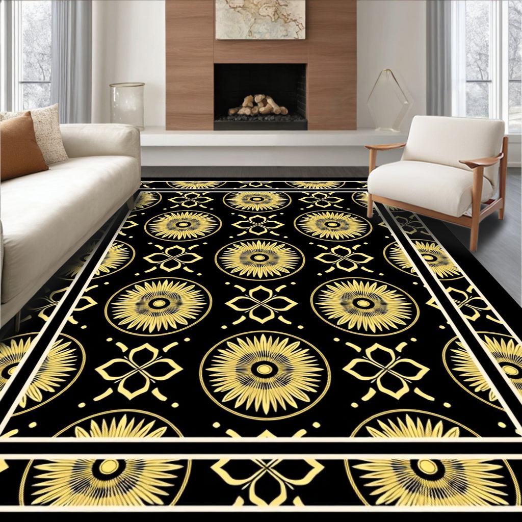 Gold Sunburst Floral Motif Rug