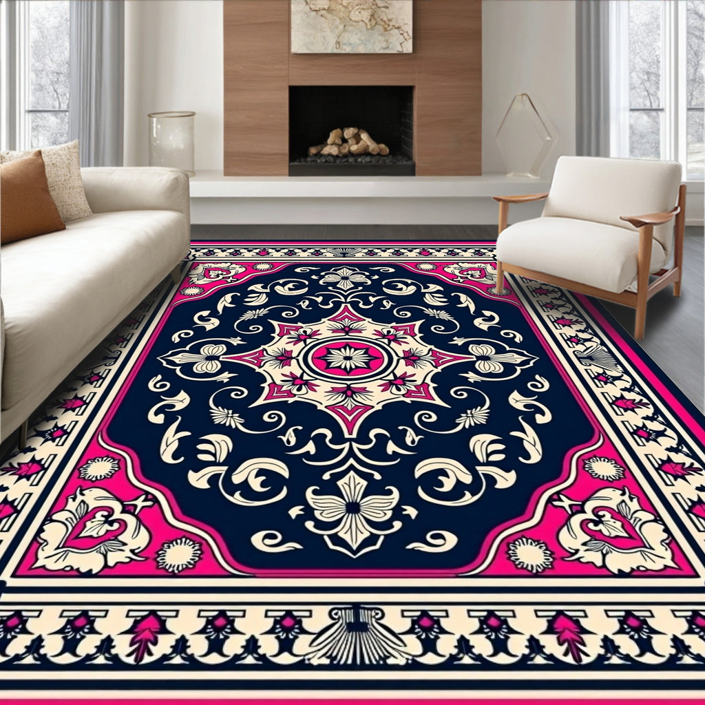Bold Floral Design With Pink Accents Rug
