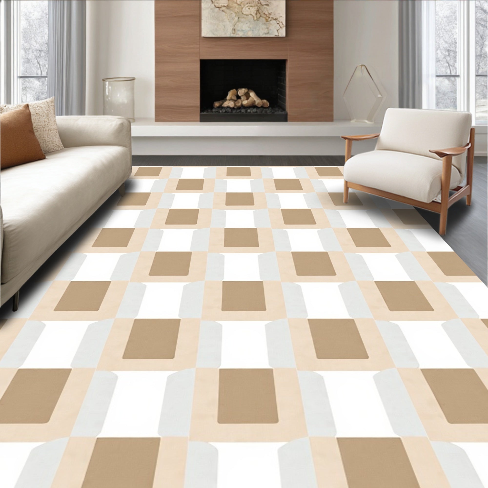 Geometric Basketweave Neutral Tones Rug