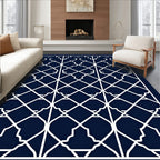 Intricate Indigo Lattice Geometric Design Rug