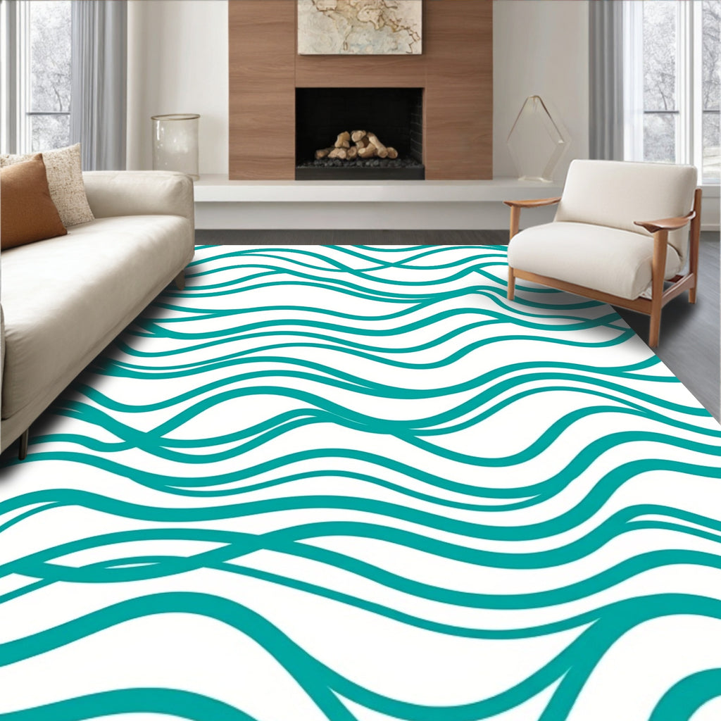Teal Wavy Stripe Pattern Rug