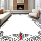 Art Nouveau Black Red Floral Scroll Rug
