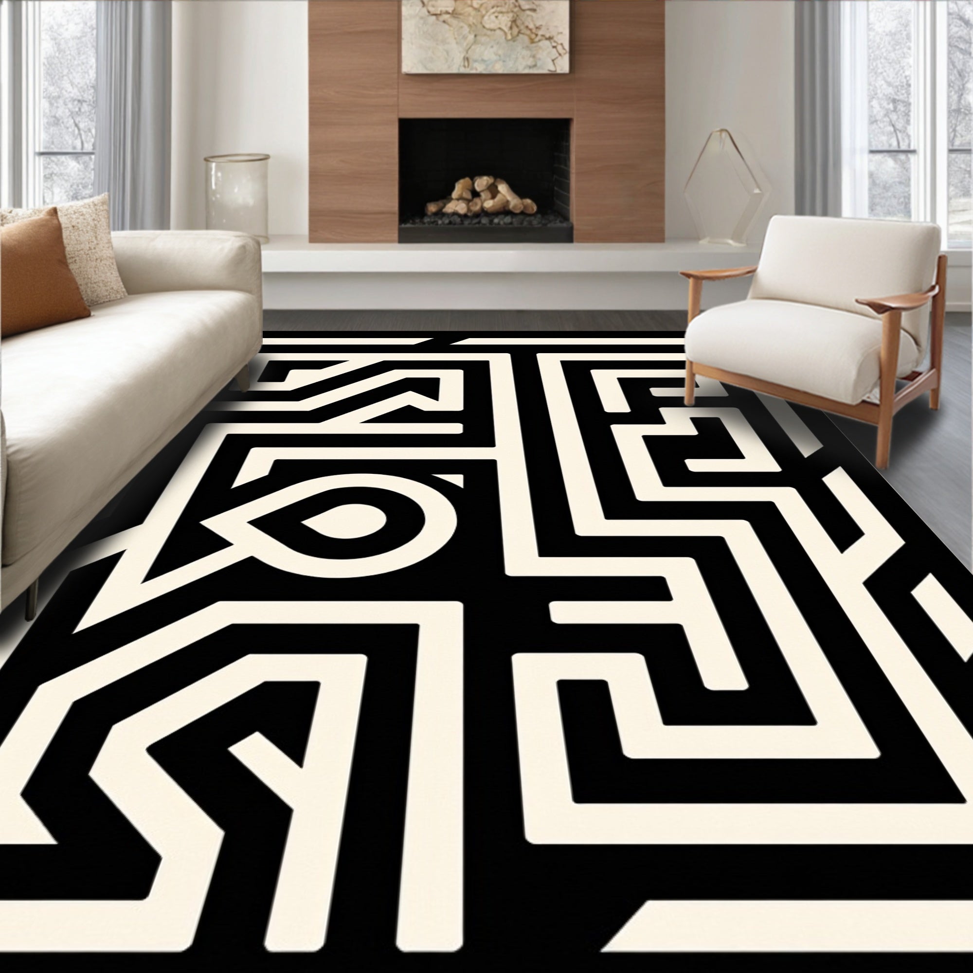 Abstract Geometric Maze Design Rug