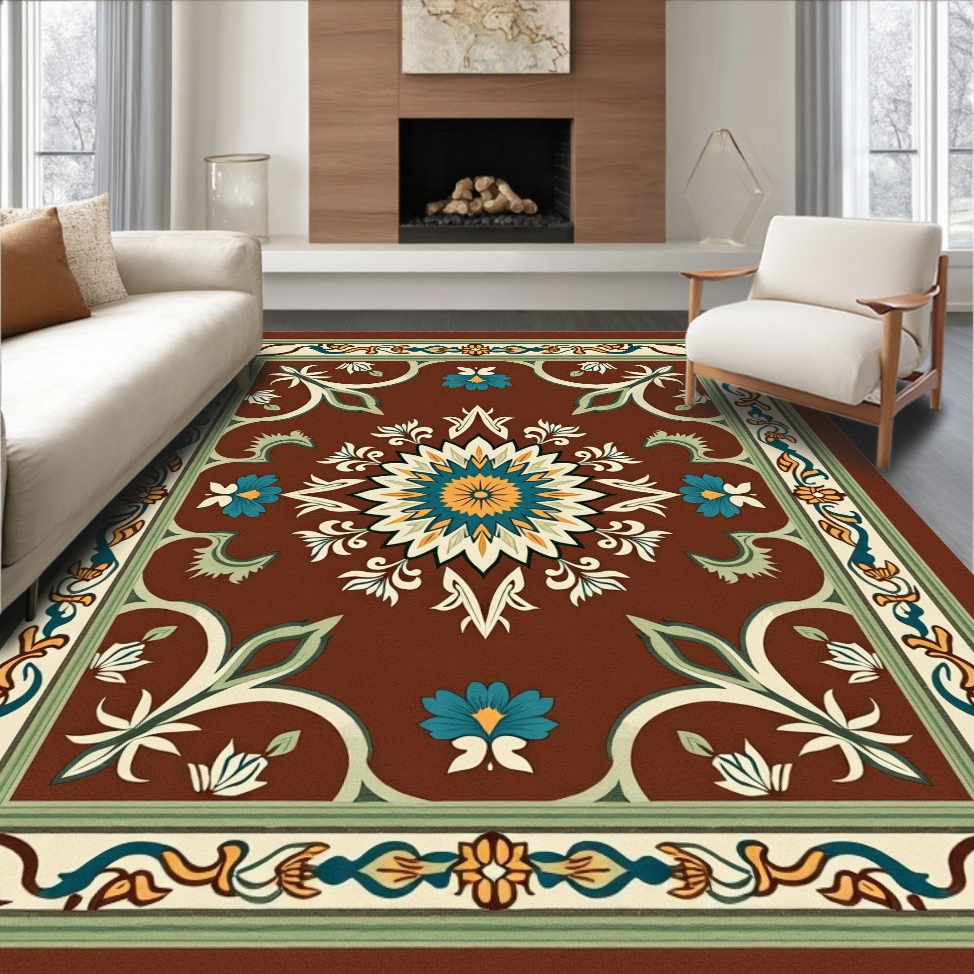 Ornate Floral Medallion Pattern Rug