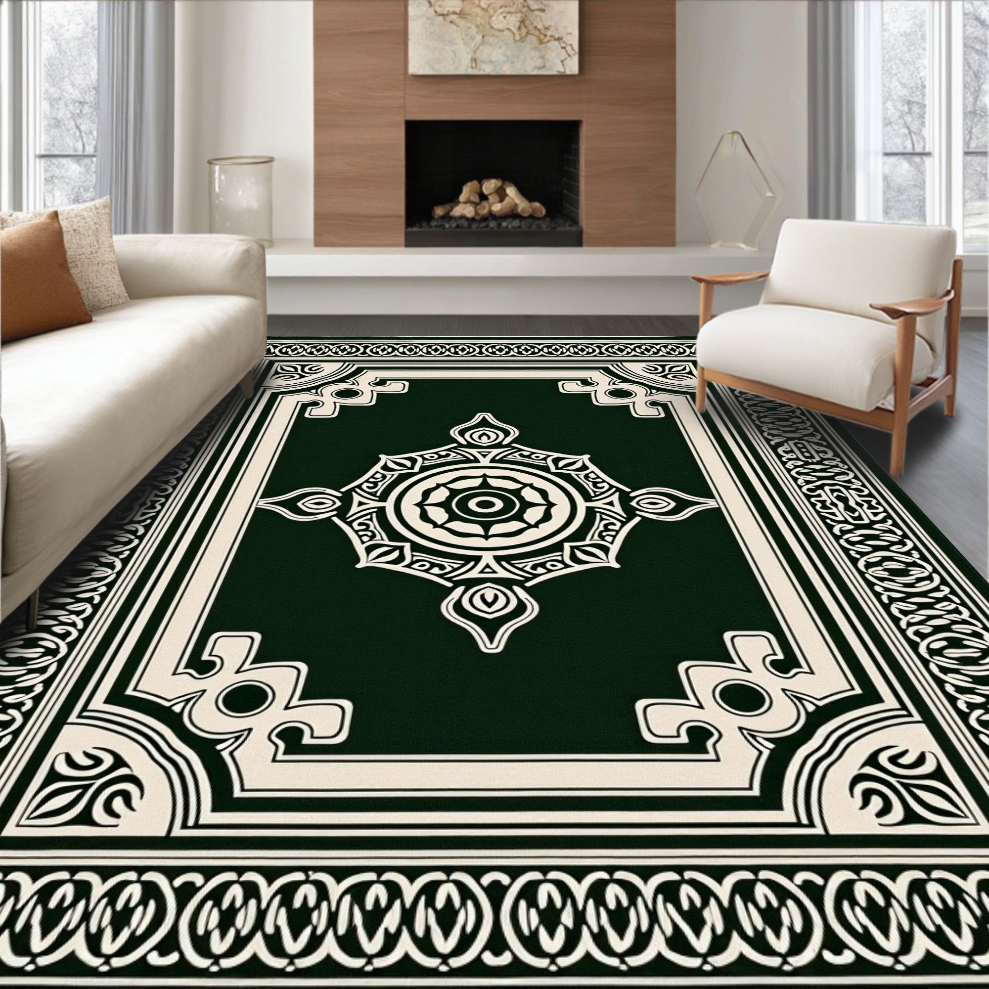 Dark Green Intricate Mandala Decorative Rug